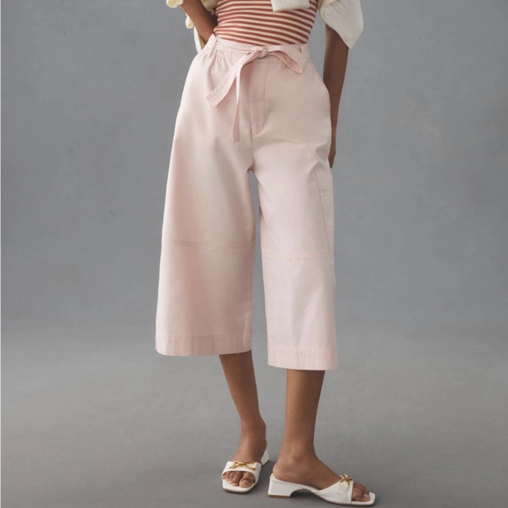 Maeve Anthropologie Wide-Leg Utility Crop Culottes Pants Pink Women's M